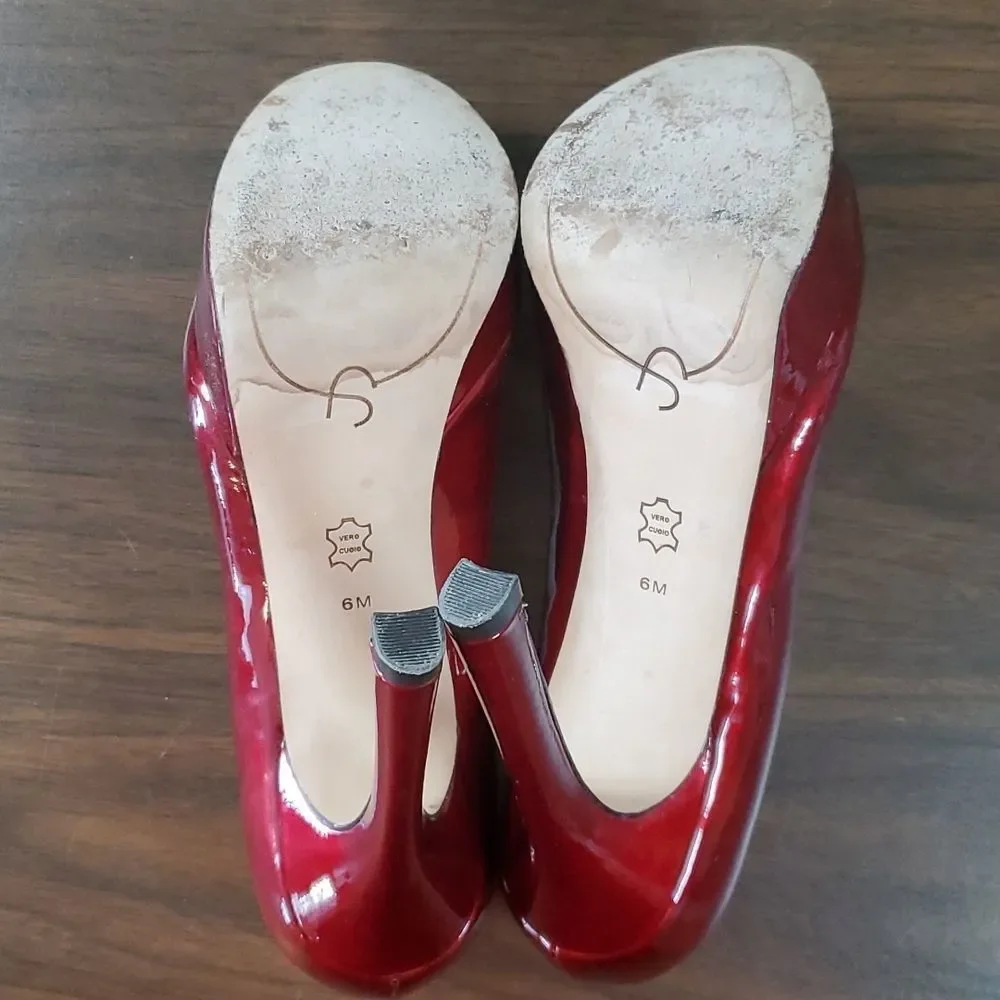 Joan & David Platform Sexy Dress Pump Heels Candy Apple Red Patent Leather Shoes